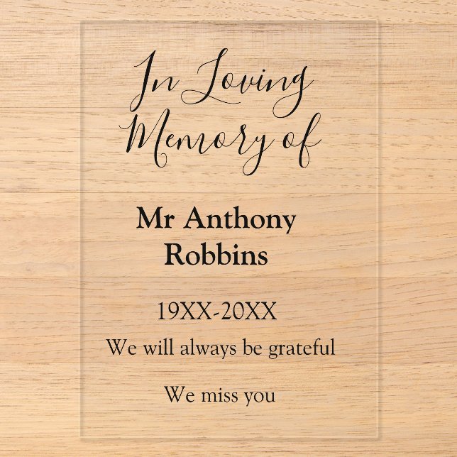 In Loving memory of name funeral memory keepsake Acrylic Invitations (Front)