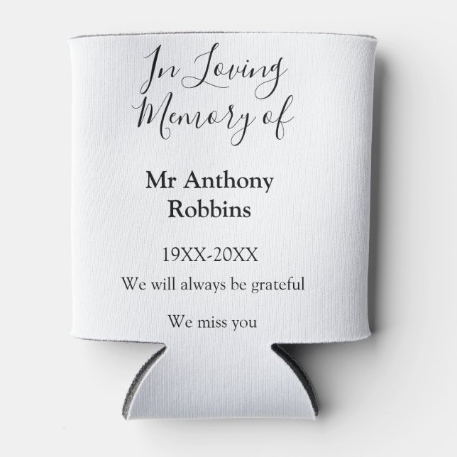 In Loving memory of name funeral memory keepsake Can Cooler (Front)