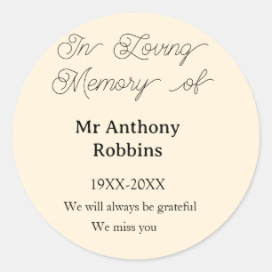 In Loving memory of name funeral memory keepsake Classic Round Sticker