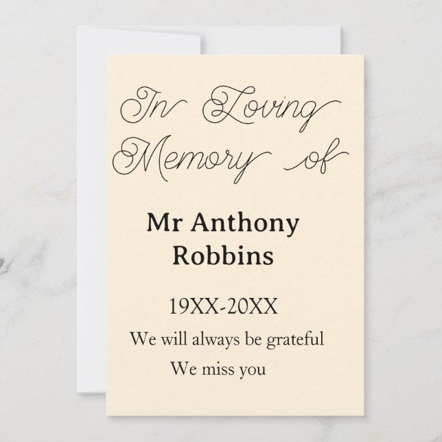 In Loving memory of name funeral memory keepsake Invitation (Front)