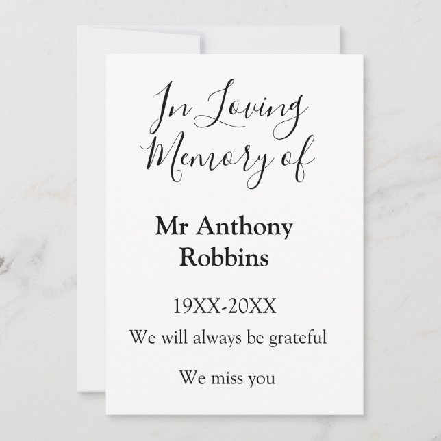 In Loving memory of name funeral memory keepsake Invitation (Front)