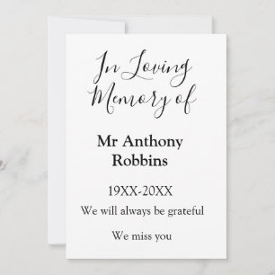 In Loving memory of name funeral memory keepsake Invitation