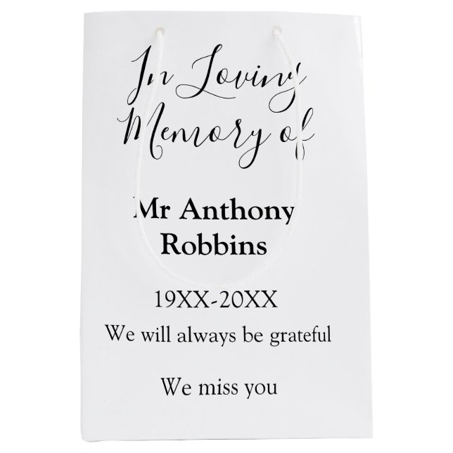 In Loving memory of name funeral memory keepsake Medium Gift Bag (Front)