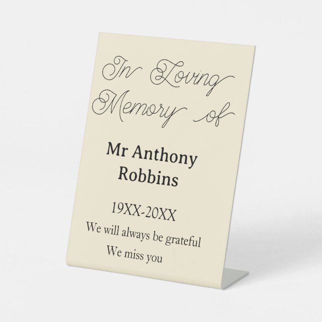 In Loving memory of name funeral memory keepsake Pedestal Sign (Front)