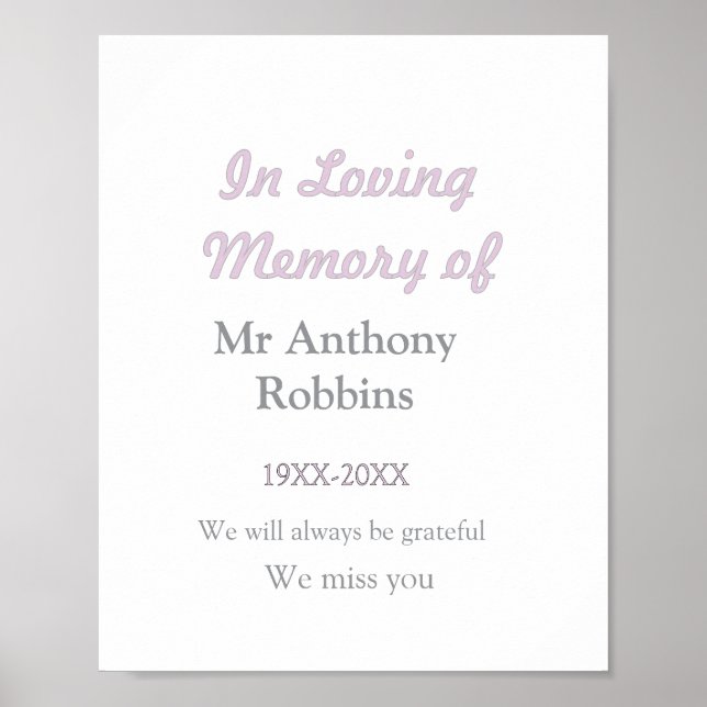 In Loving memory of name funeral memory keepsake Poster (Front)