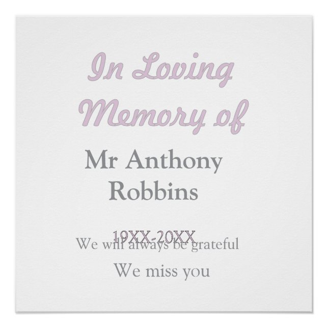 In Loving memory of name funeral memory keepsake Poster (Front)