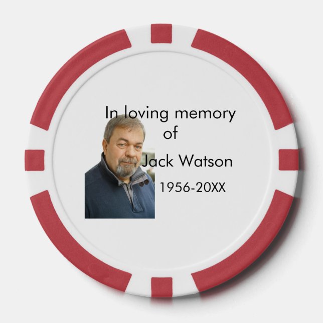 In loving memory of name year photo modern funeral poker chips (Front)