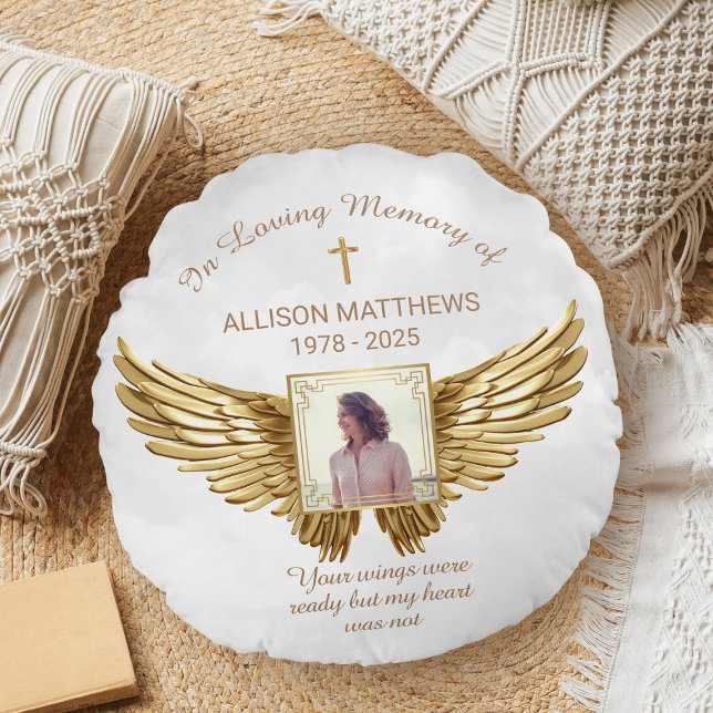 in Loving Memory of Photo Wings Memorial Round Cushion (Creator Uploaded)