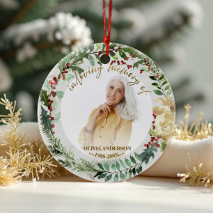 In Loving Memory of   Wreaths Photo Memorial  Ceramic Ornament