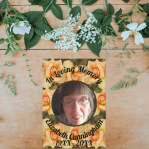 In Loving Memory Orange Rose Bordered Photo Poem Invitation