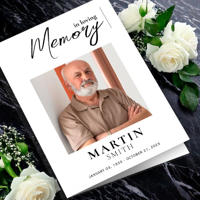 In Loving Memory Order of ServiceFoto Funeral      Program (Celebration of Life Card Template Memorial Flyer Minimalist Funeral Announcement Invitation Editable)