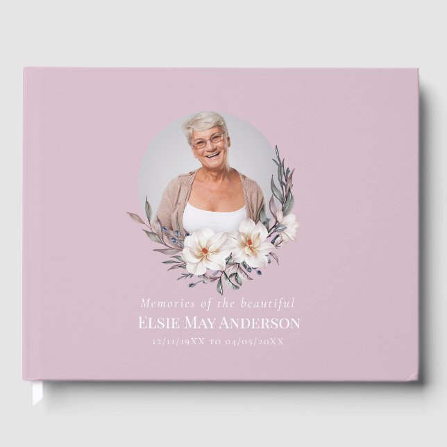 In Loving Memory peaceful lavender Memorial Photo Guest Book (Front)