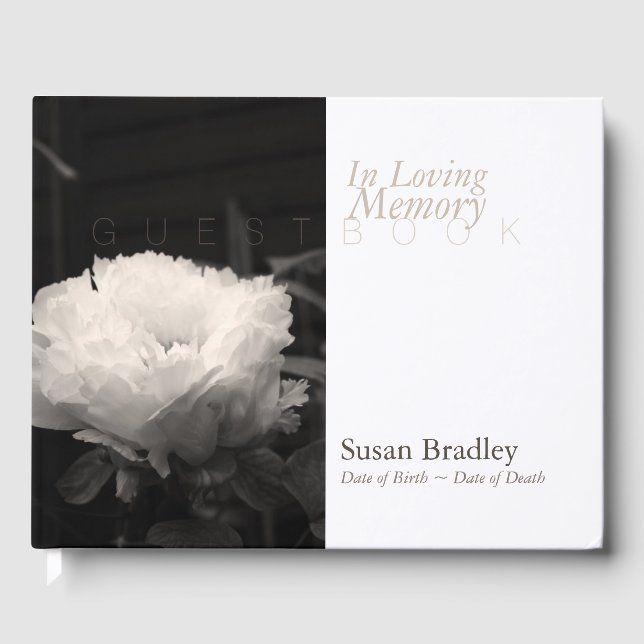 In Loving Memory Peony Funeral White Guest Book (Front)