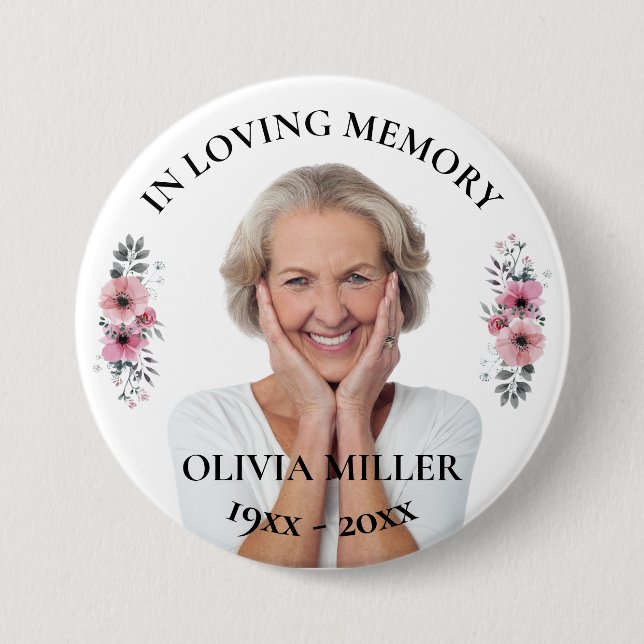 In Loving Memory. Personalise Photo Button (Front)