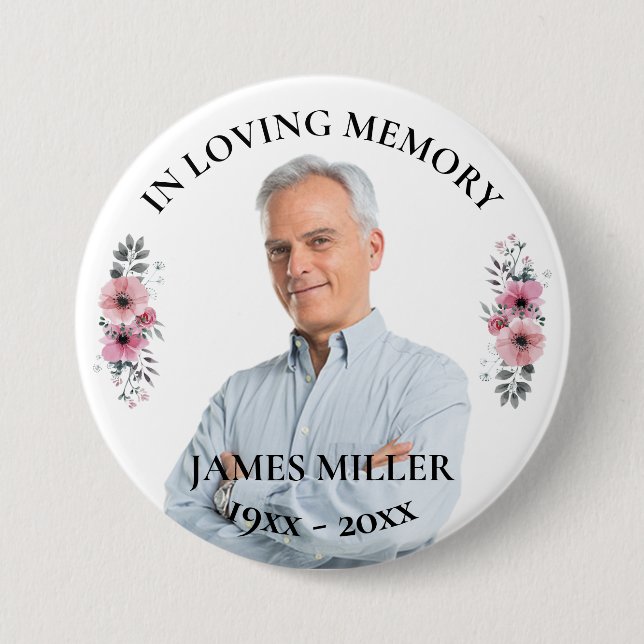 In Loving Memory. Personalise Photo Button (Front)