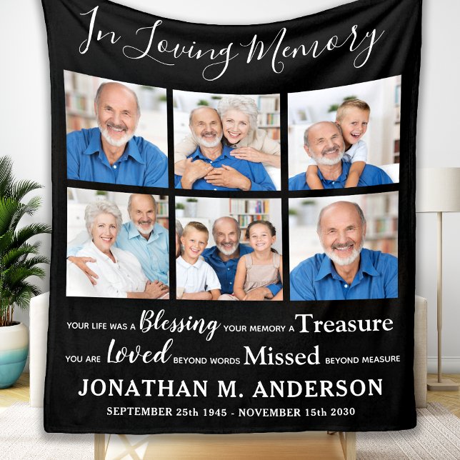 In Loving Memory Personalised 6 Photo Memorial  Fleece Blanket (Creator Uploaded)