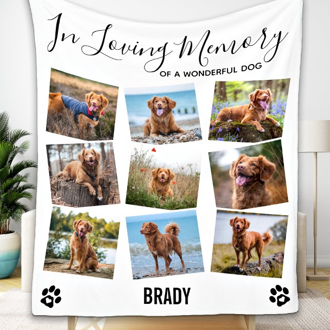 In Loving Memory Pet Dog Memorial Photo Collage Fleece Blanket (Creator Uploaded)