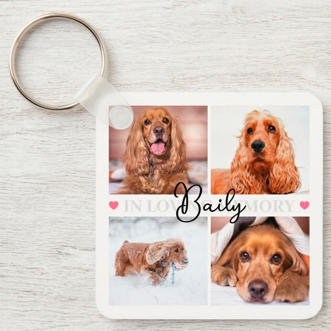 In Loving Memory Pet Memorial Custom Photo Collage Key Ring (Pet Memorial Keychain)
