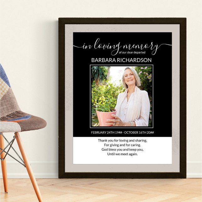 In Loving Memory Photo and Memorial Verse Funeral Poster (Funeral memorial poster to order professionally printed or as a printable digital download)
