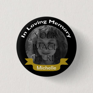 In Loving Memory Photo Black/Gold Button