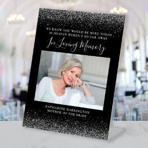 In Loving Memory Photo Black Silver Wedding Pedestal Sign