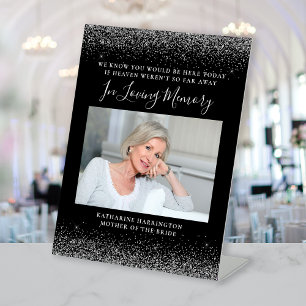 In Loving Memory Photo Black Silver Wedding Pedestal Sign
