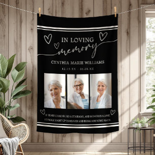 In Loving Memory Photo Collage Black Fleece Blanket