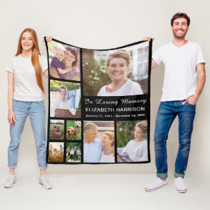 In Loving Memory Photo Collage Memorial Black Fleece Blanket