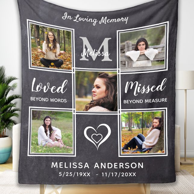 In Loving Memory Photo Collage Memorial Fleece Blanket (Creator Uploaded)