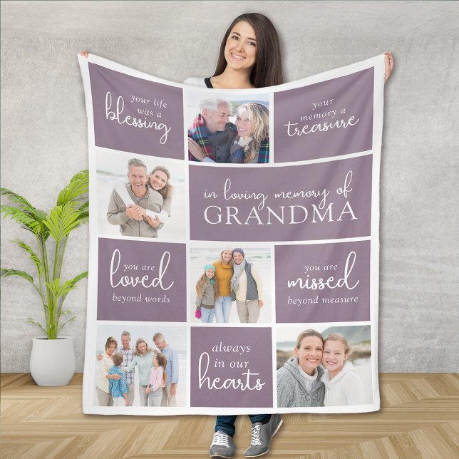 In Loving Memory Photo Collage Memorial Quote Fleece Blanket (Creator Uploaded)