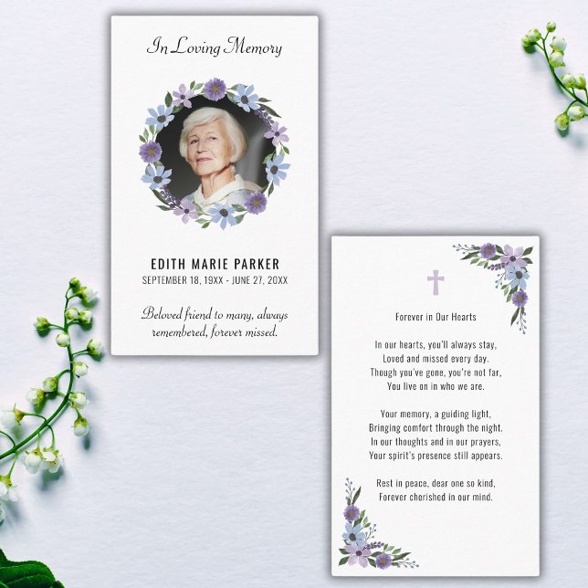 In Loving Memory Photo Floral Funeral Prayer Card (Creator Uploaded)