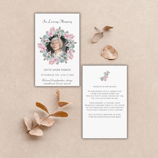 In Loving Memory Photo Floral Memorial Prayer Card (Creator Uploaded)