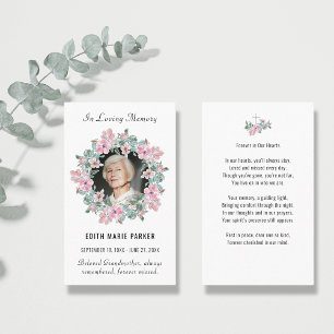 In Loving Memory Photo Floral Memorial Prayer Card