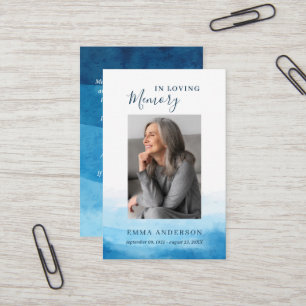 In Loving Memory Photo Funeral Blue Prayer Card