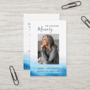 In Loving Memory Photo Funeral Blue Prayer Card