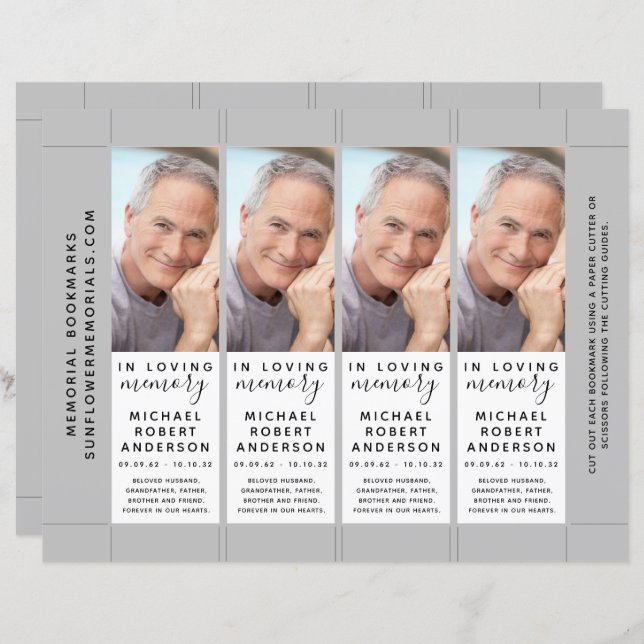 In Loving Memory Photo Funeral Bookmark Template (Front/Back)