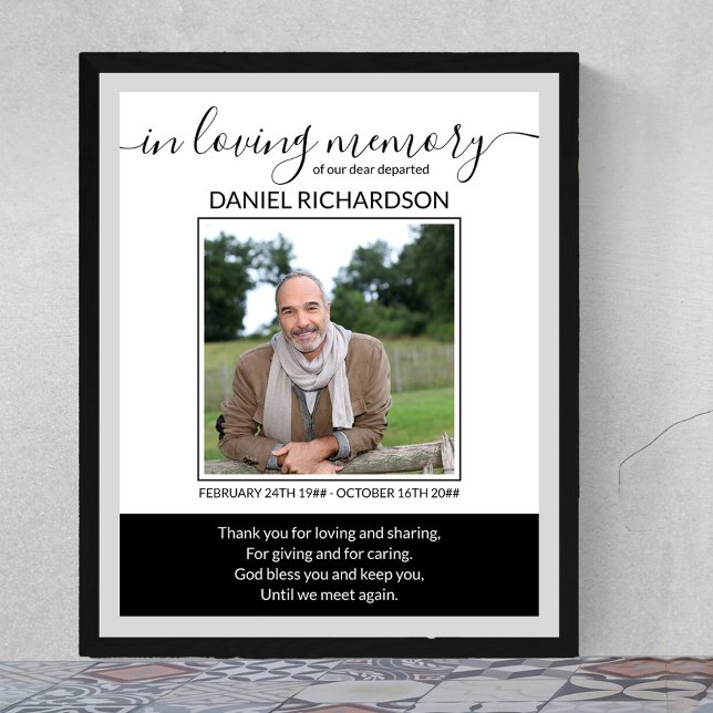In Loving Memory Photo Funeral Memorial Poster (Funeral memorial poster to order professionally printed or as a printable digital download)