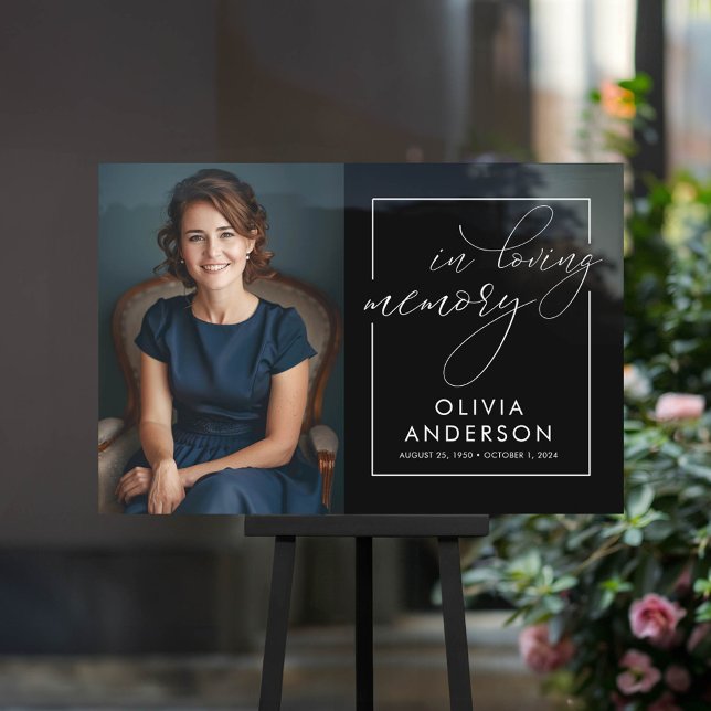 In Loving Memory Photo Funeral Memorial Welcome Acrylic Sign (In Loving Memory Black Horizontal Funeral Photo Sign)