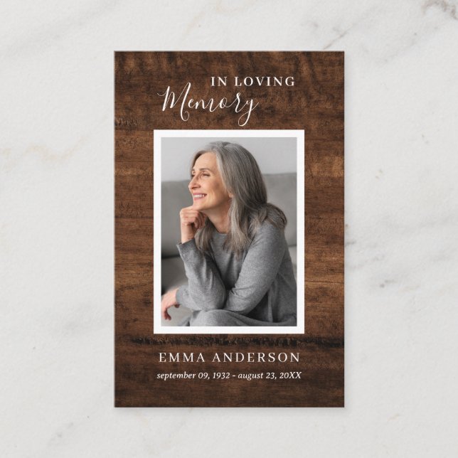 In Loving Memory Photo Funeral Wood Prayer Card (Front)