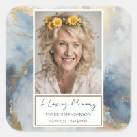 In Loving Memory Photo Gold Blue Sticker
