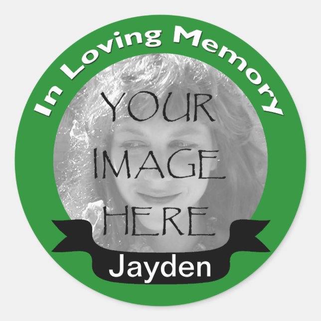 In Loving Memory Photo Green Stickers (Front)