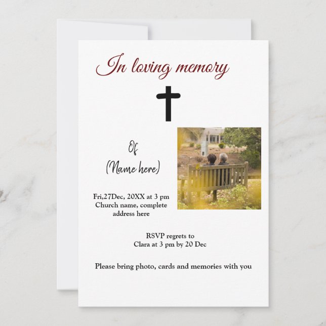 in loving memory photo memorial funeral invitation (Front)