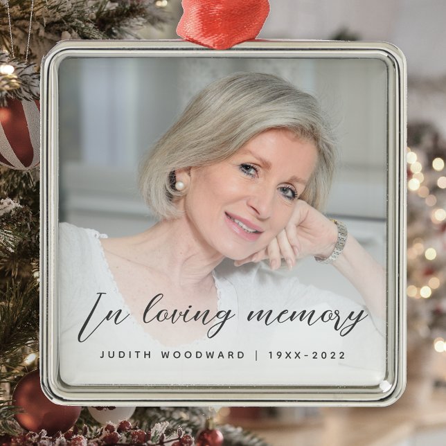 In Loving Memory Photo Memorial Gray Metal Ornament (Creator Uploaded)