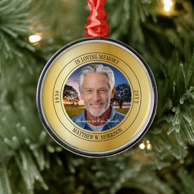 In Loving Memory Photo Memorial Keepsake Metal Ornament (Tree)