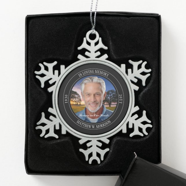 In Loving Memory Photo Memorial Keepsake Snowflake Pewter Christmas Ornament (Box)