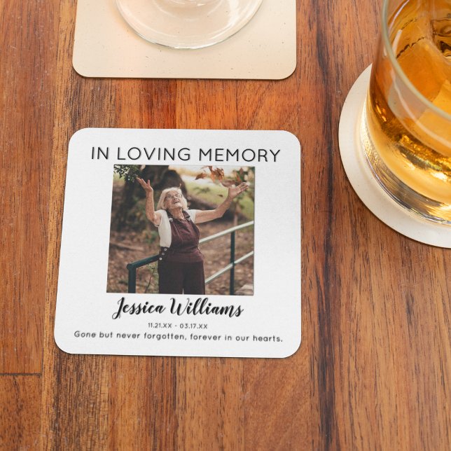 In Loving Memory | Photo Memorial Square Paper Coaster (Creator Uploaded)