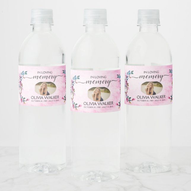 In Loving Memory Photo Memorial  Water Bottle Label (Bottles)