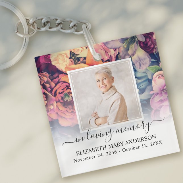 In Loving Memory Photo Moody Floral Memorial Key Ring (Creator Uploaded)