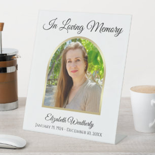 In Loving Memory Photo on White Pedestal Sign