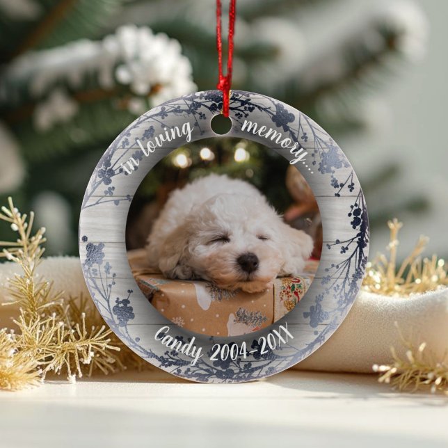 In Loving Memory | Photo Pet Memorial Foil Wreaths Ceramic Ornament (Creator Uploaded)